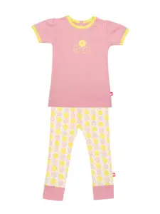 Nino Bambino Girls Pink & Yellow Solid Organic Cotton T-shirt with Pyjamas