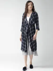 Style Quotient by noi Navy Blue & White Checked Longline Waterfall Shrug