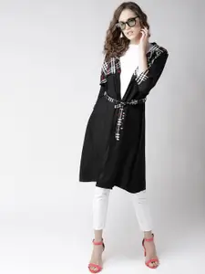 Style Quotient by Noi Black & White Solid Layered Open Front Longline Shrug