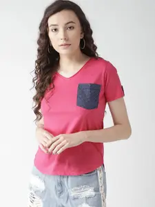 Style Quotient Women Pink Solid V-Neck T-shirt