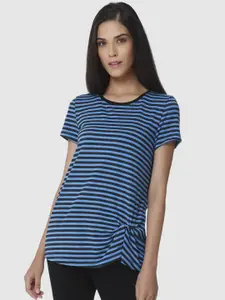 Vero Moda Women Blue & Black Striped Top