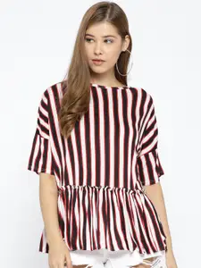 Vero Moda Women White & Red Striped A-Line Top