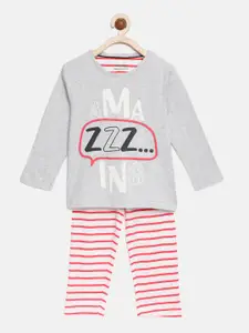 mackly Girls Grey & Red Printed Night suit