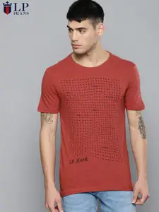 Louis Philippe Jeans Men Red Printed Round Neck T-shirt