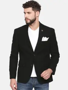Theme Navy Blue Single-Breasted Slim Fit Casual Pure Cotton Blazer