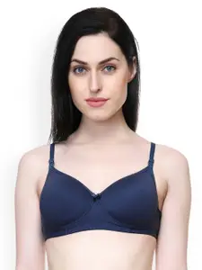 Lady Lyka Navy Blue Solid Non-Wired Lightly Padded T-shirt Bra 21FOREVER