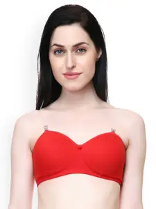 Lady Lyka Red Solid Non-Wired Lightly Padded T-shirt Bra SWEET18-RED