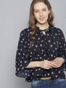 Tokyo Talkies Women Navy Blue Printed Empire Top