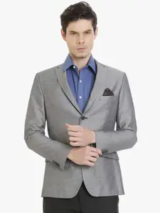 SUITLTD Men Grey Solid Slim Fit Single Breasted Casual Blazer