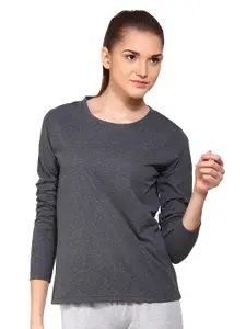 appulse Women Charcoal Solid Round Neck T-shirt