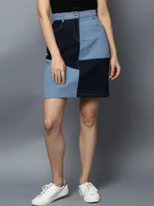 StyleStone Women Blue Colourblocked A-Line Denim Skirt