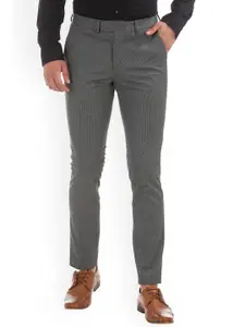 U.S. Polo Assn. Tailored Men Grey Slim Fit Self Design Formal Trousers