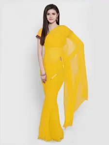 Chhabra 555 Yellow Solid Poly Chiffon Saree