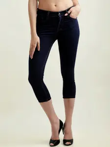 Miss Chase Women Navy Blue Skinny Fit Mid-Rise Clean Look Cropped Jeans