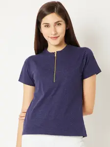 Miss Chase Women Blue Solid Pure Cotton Top