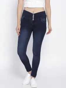 Purple Feather Women Navy Blue Skinny Fit High-Rise Clean Look Jeans