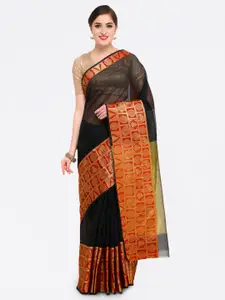 Saree mall Black & Red Art Silk Woven Design Kanjeevaram Saree