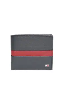 Tommy Hilfiger Men Navy Blue & Red Leather Two Fold Wallet