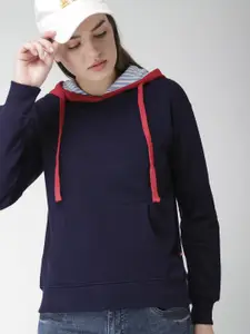 Harvard Women Navy Blue Solid Hooded Sweatshirt