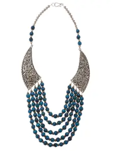 Bamboo Tree Jewels Blue Metal Necklace