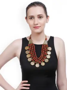 Bamboo Tree Jewels Red Metal Necklace