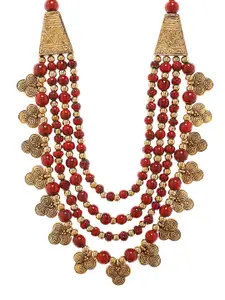 Bamboo Tree Jewels Red Metal Necklace