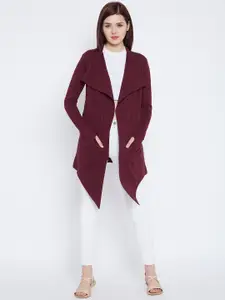 Hypernation Maroon Solid Open Front Shrug