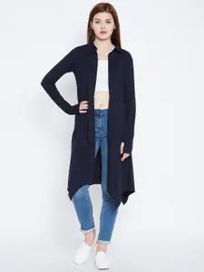 Hypernation Navy Blue Solid Open Front Shrug