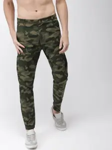 HIGHLANDER Men Olive Green Tapered Fit Printed Chinos