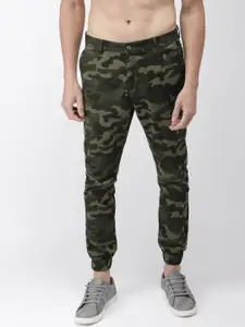 HIGHLANDER Men Olive Green Slim Fit Printed Joggers