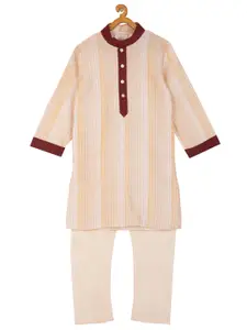 KISAH Boys Beige Self Design Kurta with Pyjamas