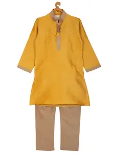 KISAH Boys Yellow & Beige Self Design Kurta with Pyjamas