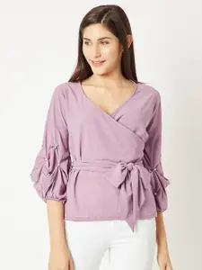 Miss Chase Women Lavender Solid Wrap Top