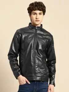 WROGN Mock Collar Zip Detail Faux Leather Jacket
