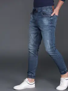 WROGN Men Blue Jogger Mid-Rise Low-Distress Jogger Jeans