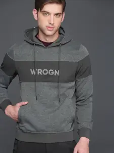 WROGN Men Charcoal Grey Solid Hooded Pullover Sweatshirt