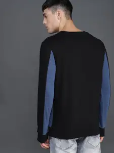 WROGN Men Blue & Black Colourblocked Sweatshirt