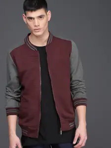 WROGN Men Maroon & Grey Self Design Sweatshirt