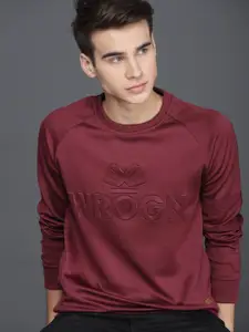 WROGN Men Maroon Solid Sweatshirt