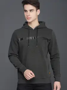WROGN Men Charcoal Grey Solid Hooded Sweatshirt