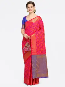 Saree mall Pink Silk Blend Woven Design Kanjeevaram Saree