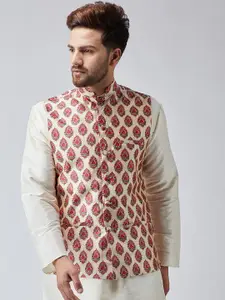 SOJANYA Maroon & Beige Printed Nehru Jacket