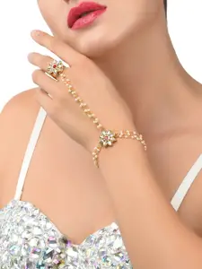Zaveri Pearls Women Gold-Toned Alloy Gold-Plated Ring Bracelet