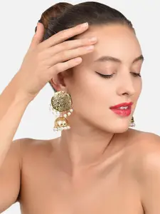 Zaveri Pearls Women Gold-Toned & White Dome Shaped Jhumkas