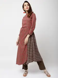 Vishudh Women Red & Brown Printed A-Line Kurta