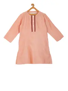 KISAH Boys Peach-Coloured & Brown Solid Straight Kurta