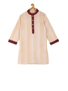 KISAH Boys Beige & Maroon Embroidered Straight Kurta