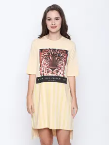 Disrupt Women Beige & Brown Printed T-shirt Dress