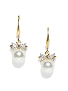 OOMPH Gold-Toned & White Contemporary Drop Earrings