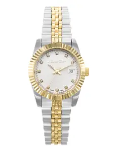 Mathey-Tissot Women White Brass Embellished Dial & Gold Toned Stainless Steel Bracelet Style Straps Analogue Watch